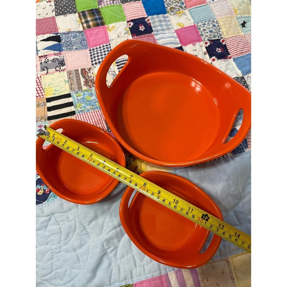 Rachael Ray Orange Stoneware Bubble Baker Set 2qt Casserole 12oz Ramekins 3pc